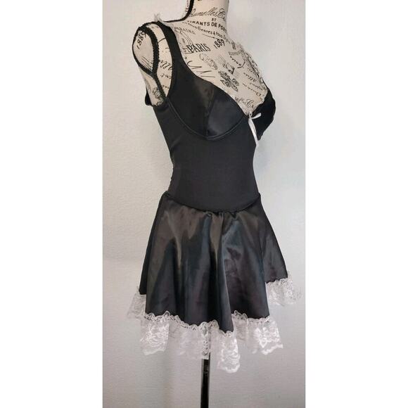 Frederick's Of Hollywood Vtg Black Satin Gothic Maid Size Small Mini Dress - Picture 5 of 9